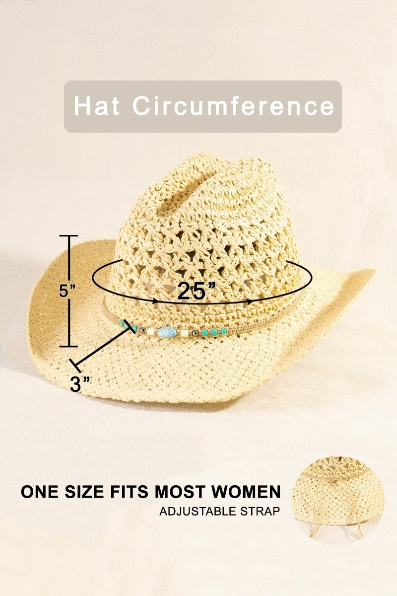 The Turquoise Beaded Crochet Cowboy Hat
