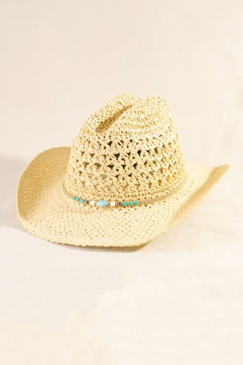 The Turquoise Beaded Crochet Cowboy Hat