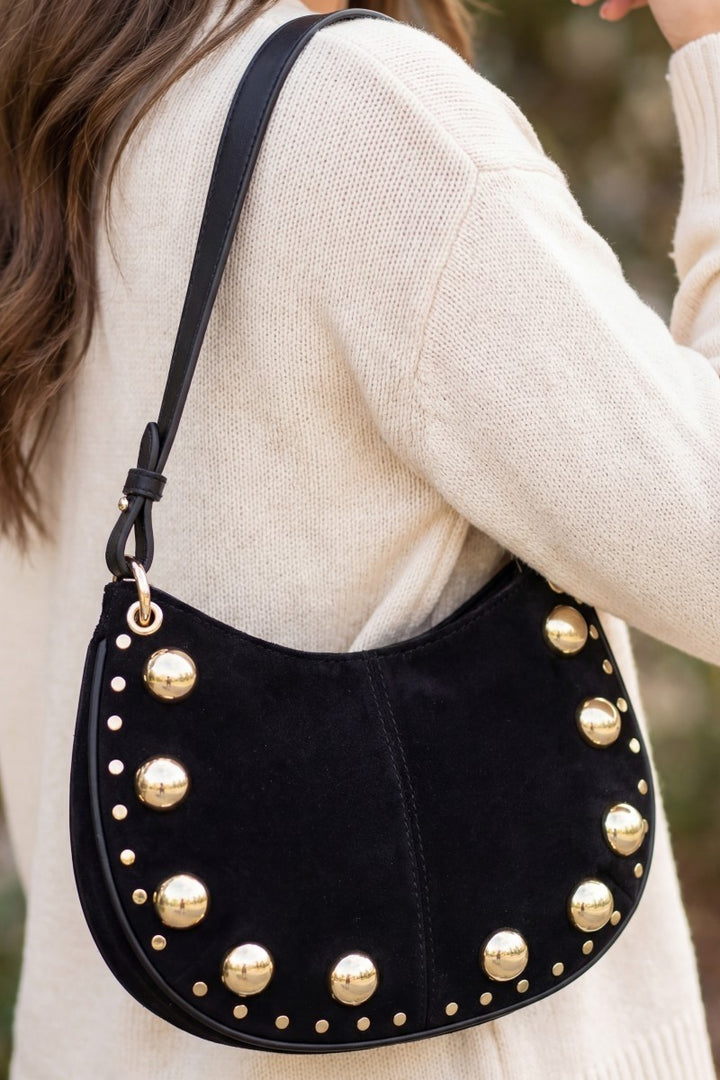 The Gold Stud Suede Hobo Bag