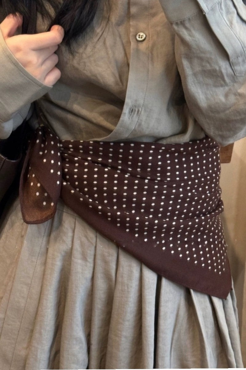 Cotton Linen Neck-Tie Scarf - Brown Polka Dot