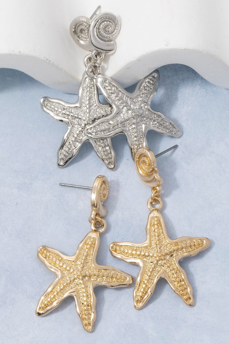 TIDAL SPIRAL SHELL STARFISH EARRING