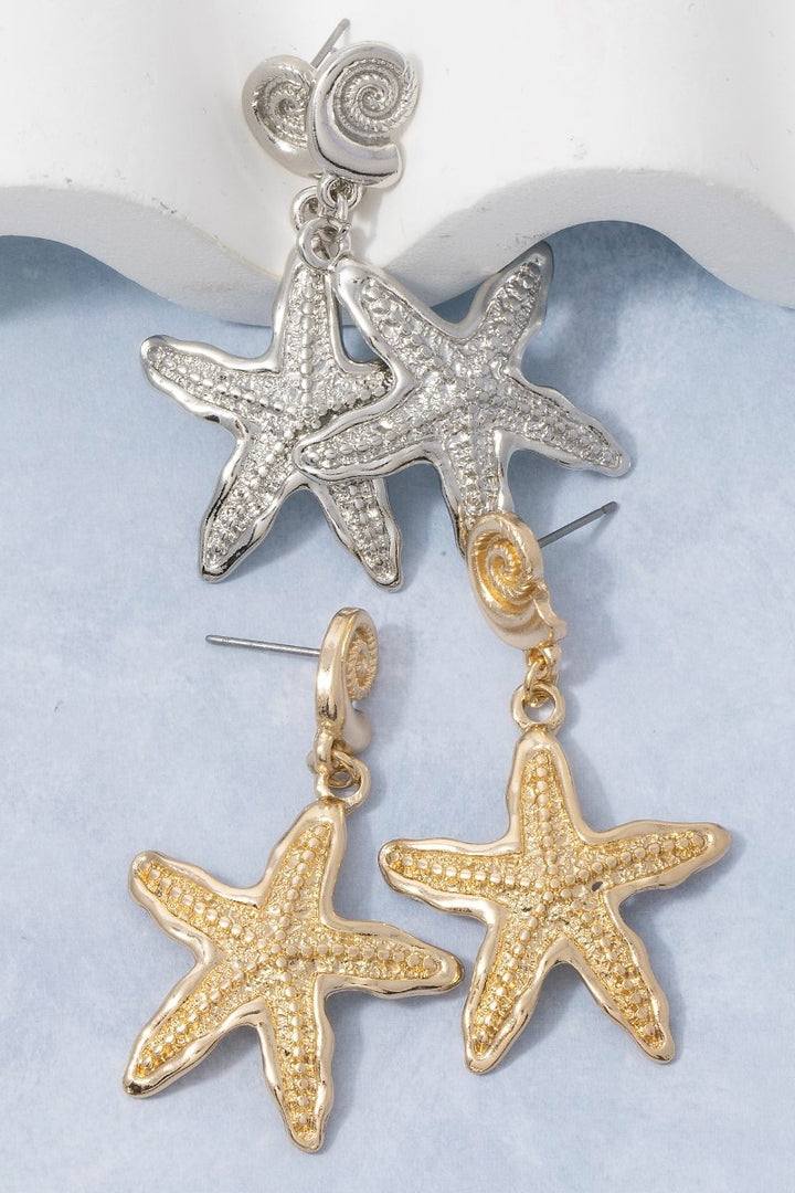 TIDAL SPIRAL SHELL STARFISH EARRING