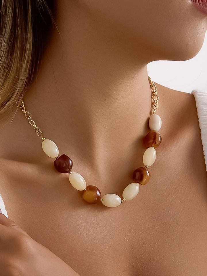 18K Gold Two-Tone Resin Bead Statement Necklace