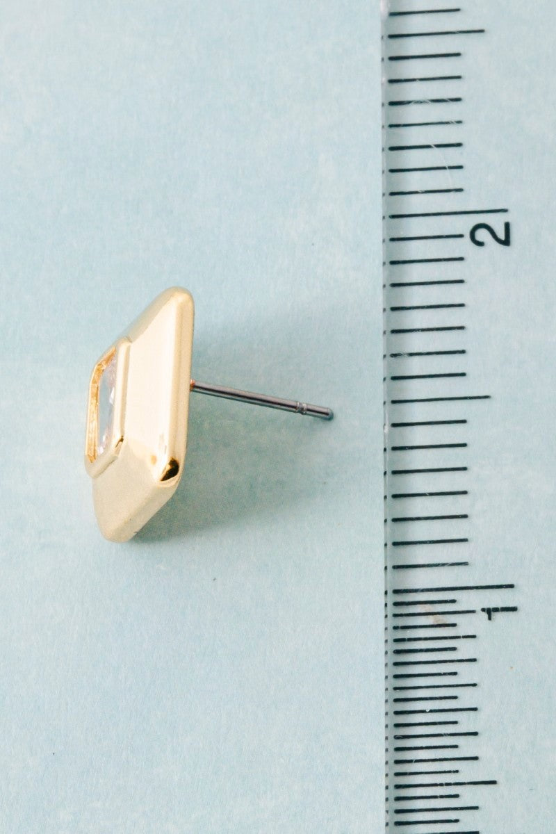 Gold Dipped Chunky Square Baguette CZ Stud Earrings