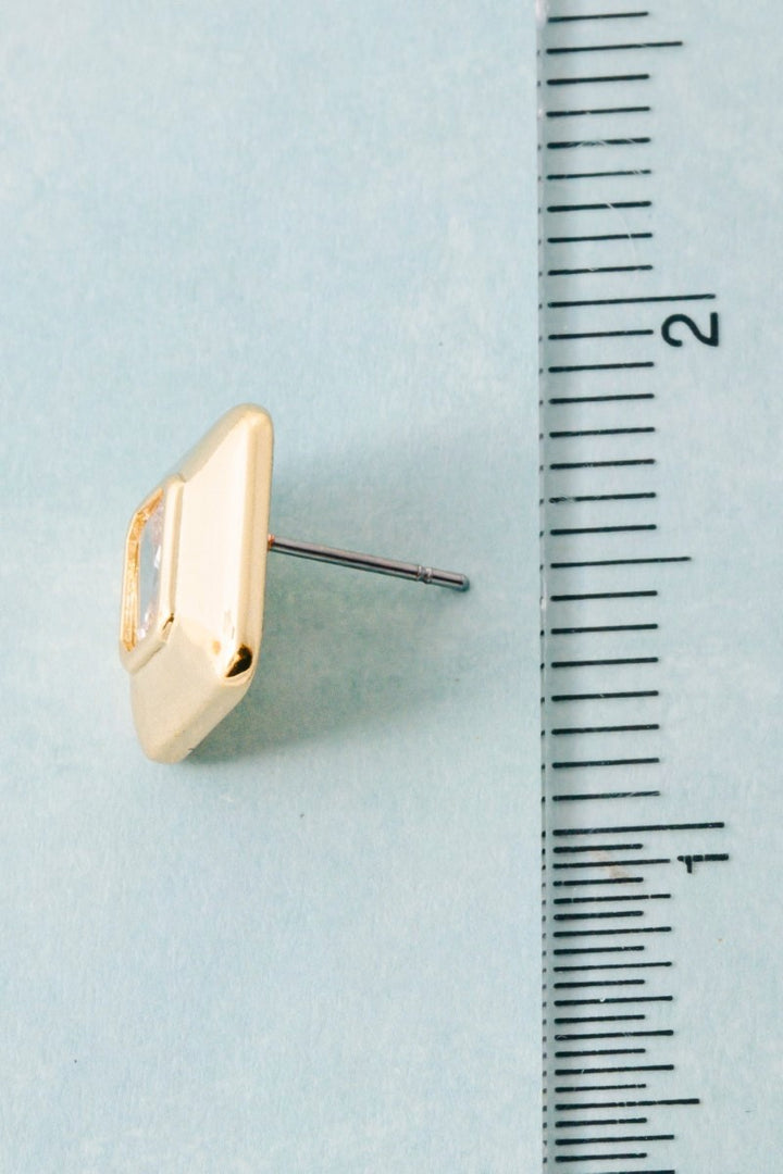 Gold Dipped Chunky Square Baguette CZ Stud Earrings