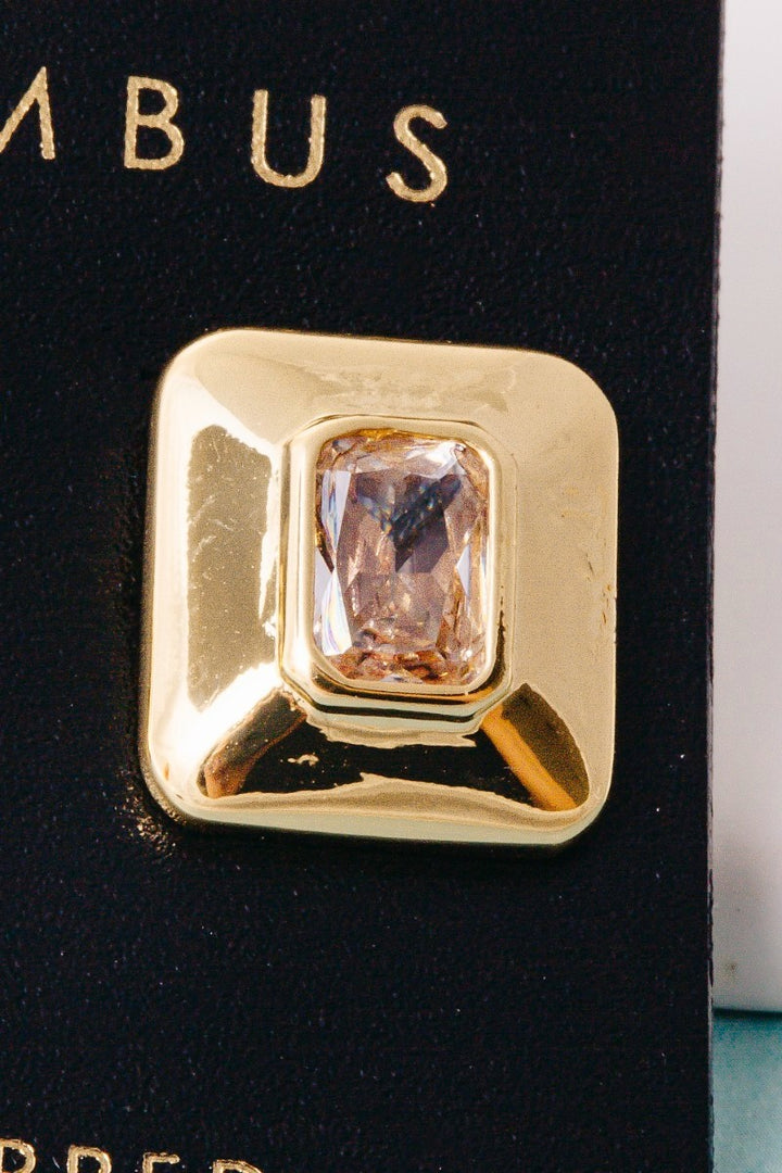 Gold Dipped Chunky Square Baguette CZ Stud Earrings