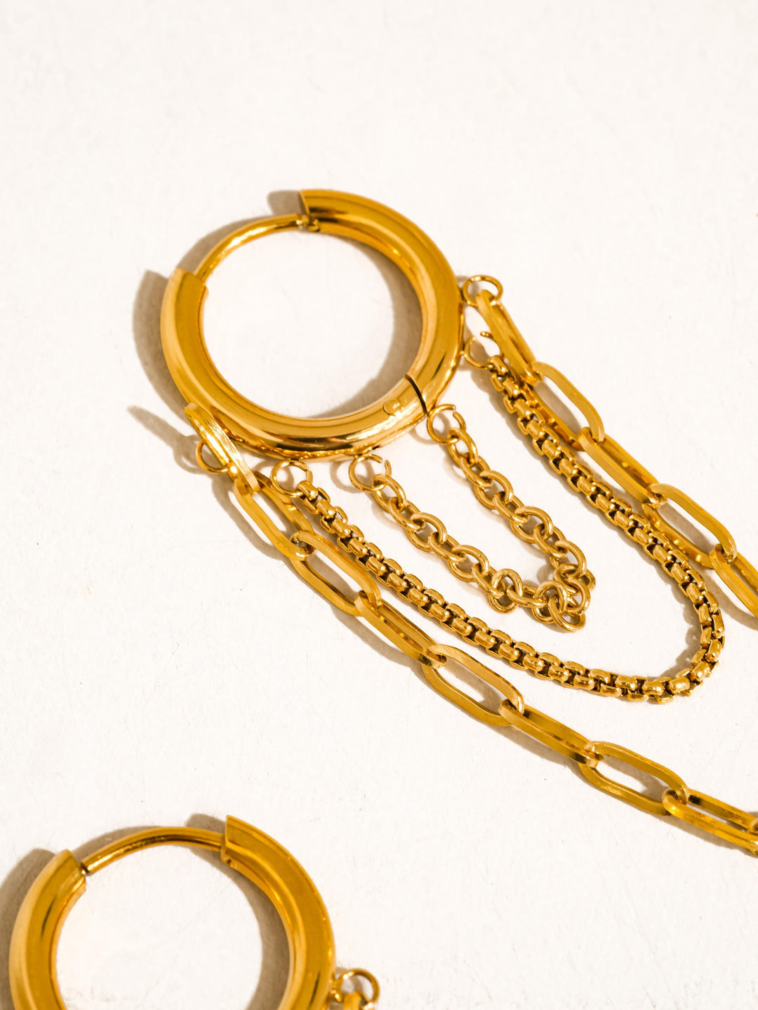 18K Gold Multi Chain Drop Hoop Earrings