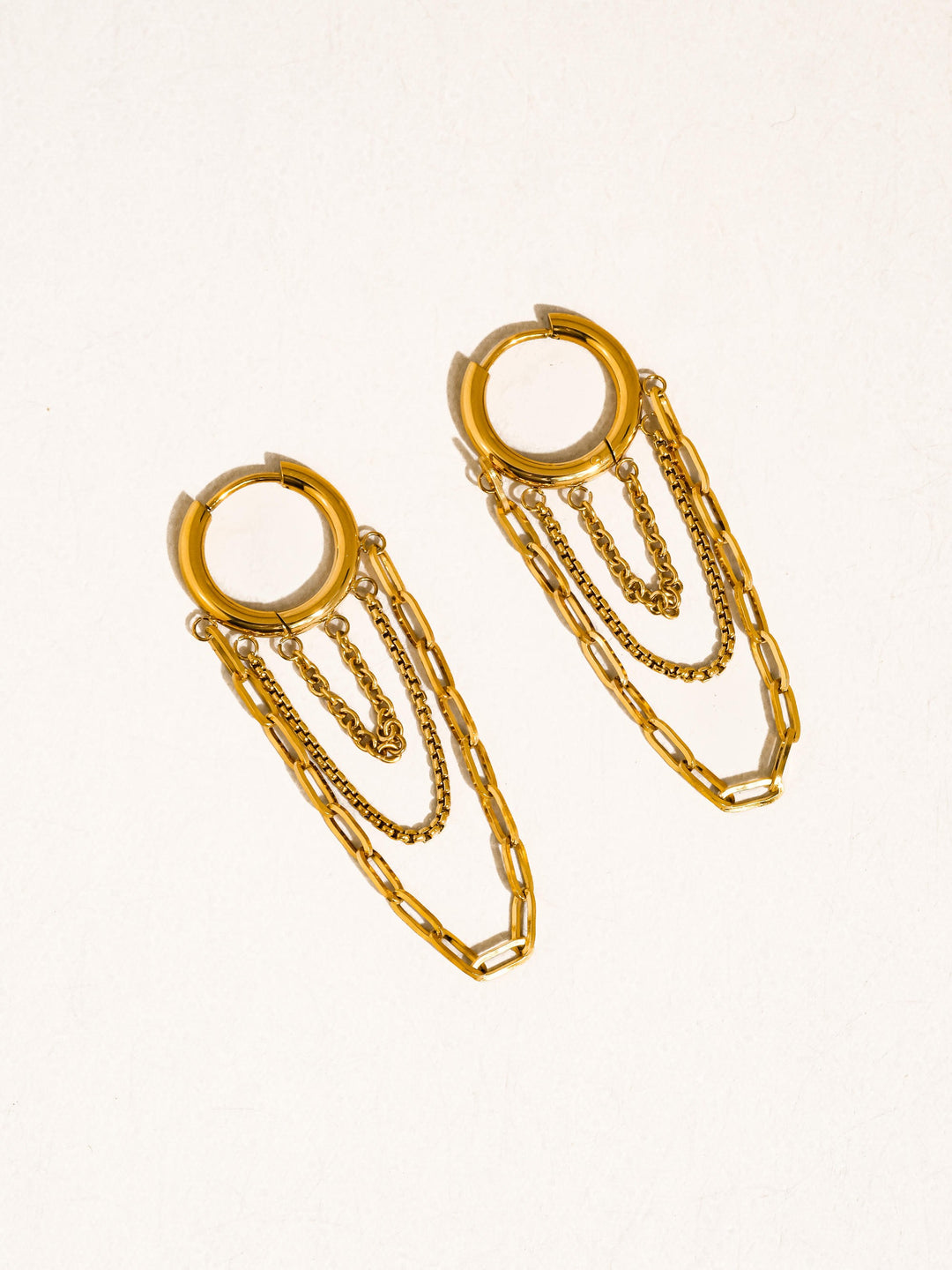 18K Gold Multi Chain Drop Hoop Earrings