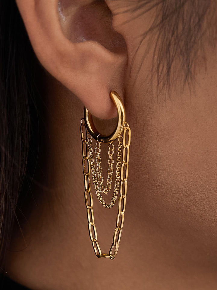 18K Gold Multi Chain Drop Hoop Earrings