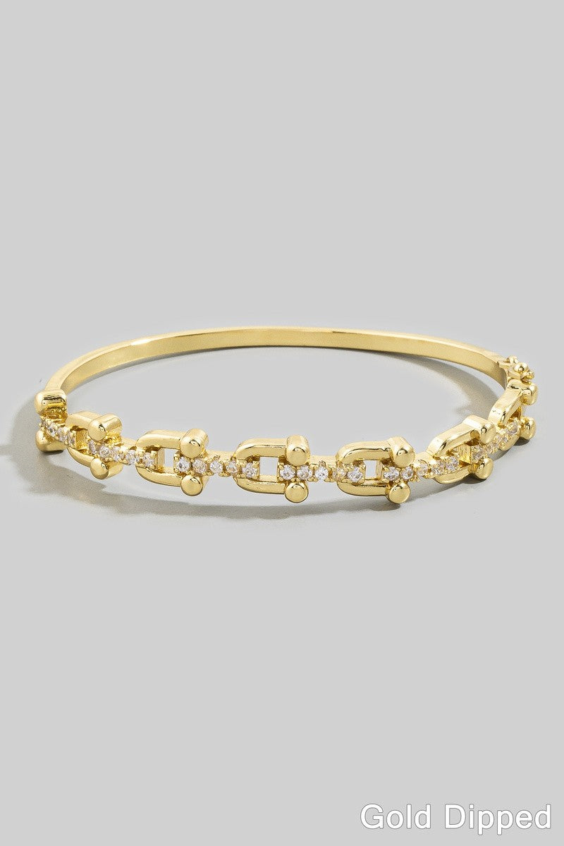Gold Dipped CZ Pave Chain Link Hinged Bangle Bracelet