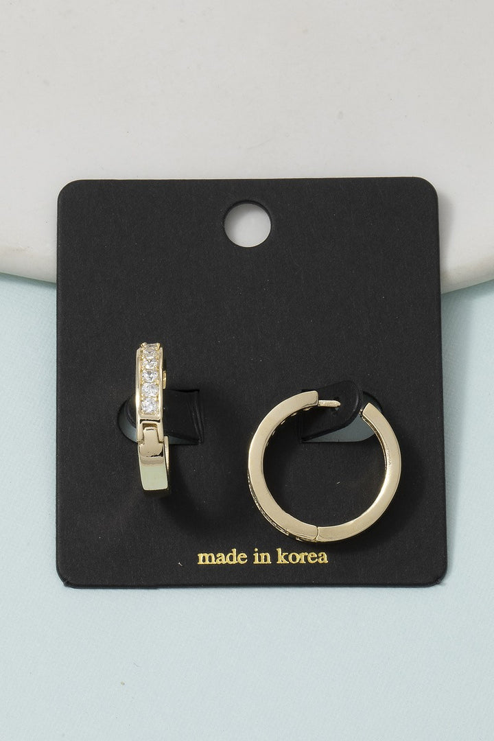 The Channel Set CZ Huggie Hoop Earrings — Gold