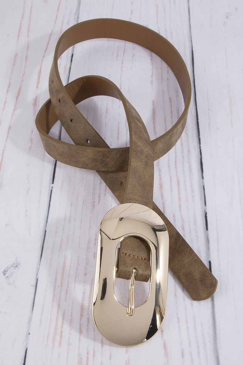 The Oval Buckle Suede Belt — Taupe