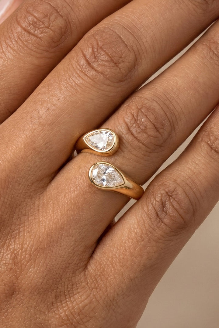 Double Pear Bezel CZ Open Ring