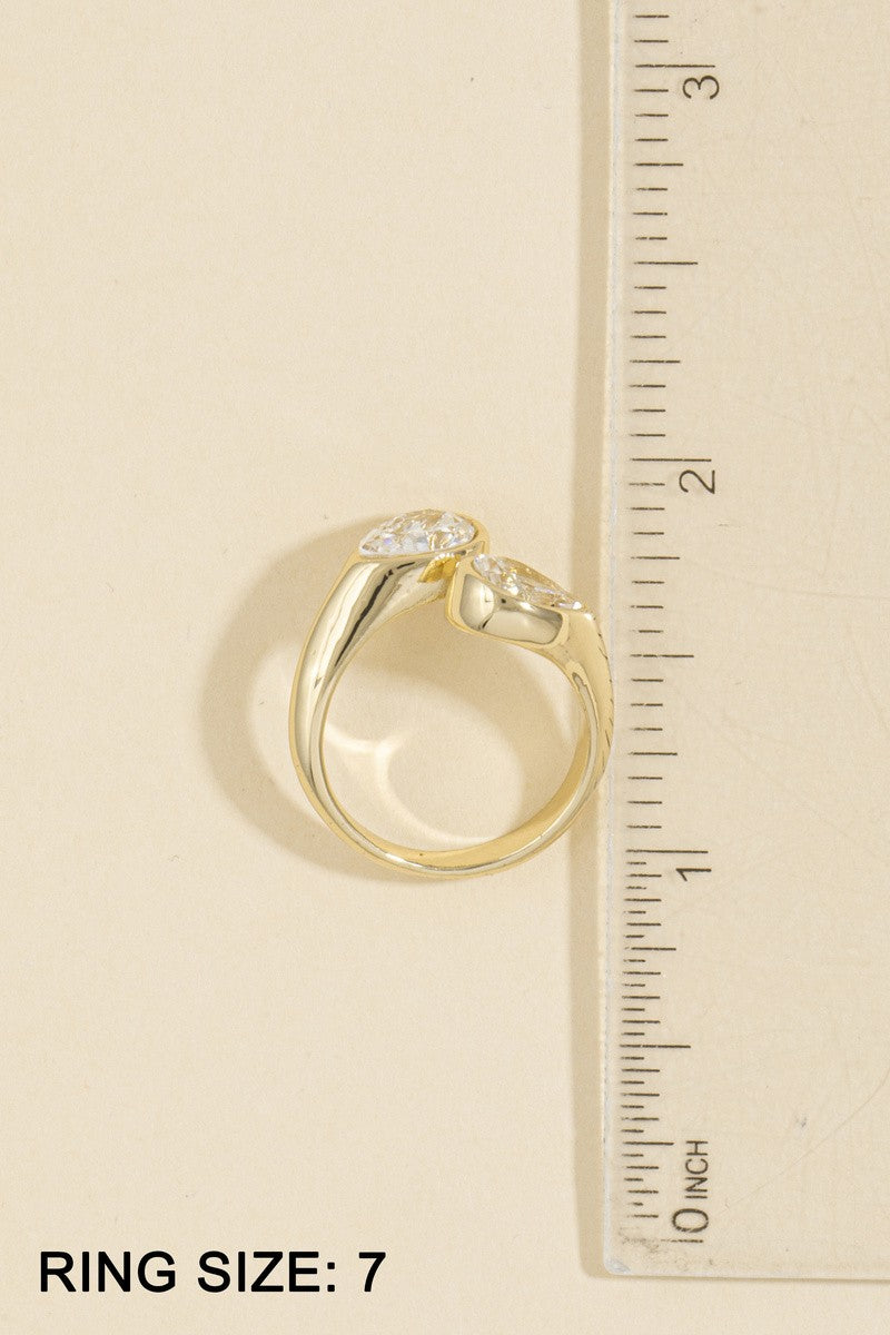 Double Pear Bezel CZ Open Ring