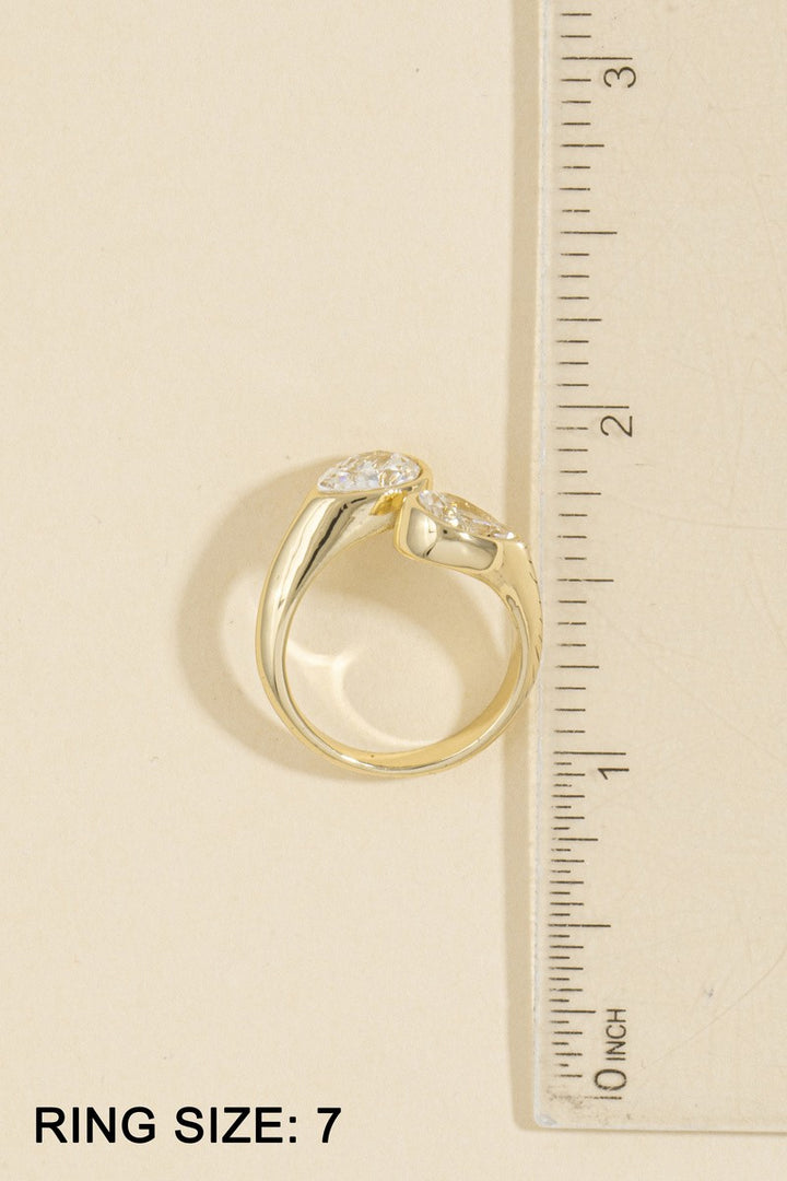 Double Pear Bezel CZ Open Ring