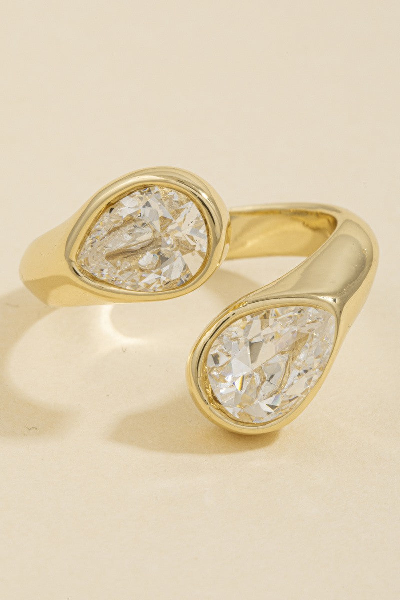 Double Pear Bezel CZ Open Ring