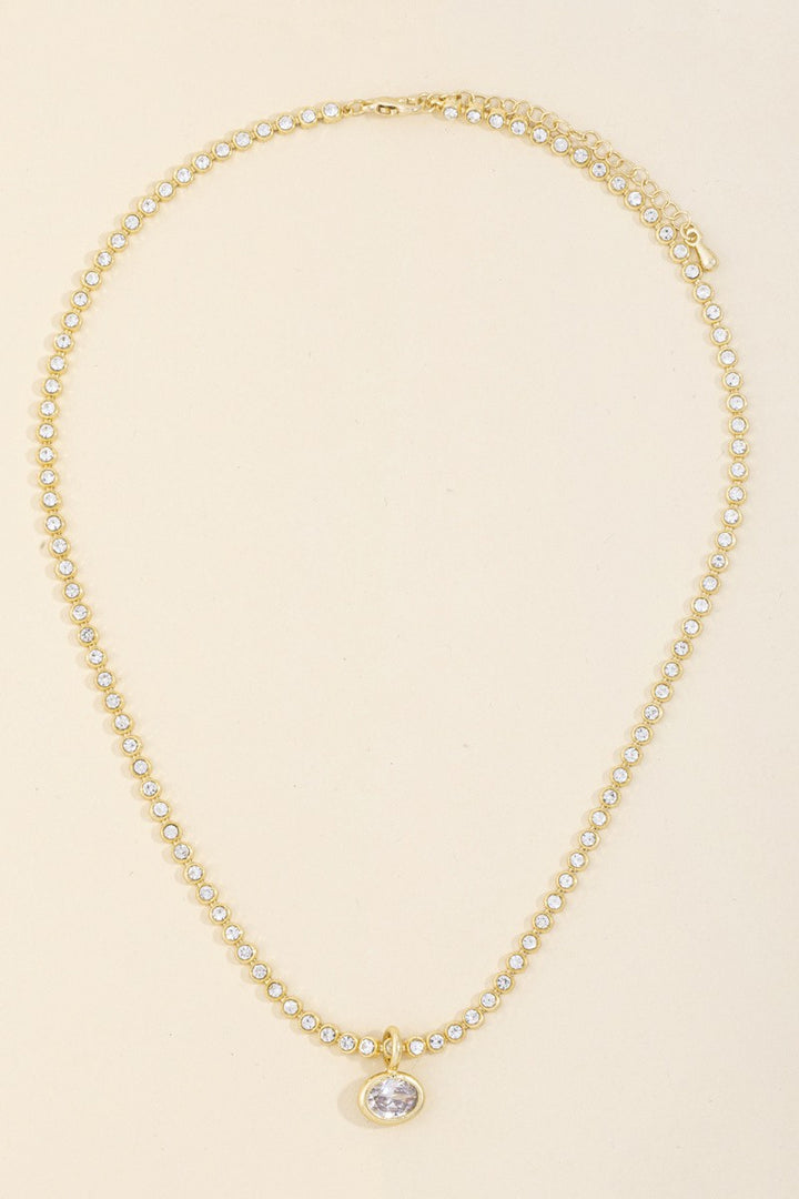 Bezel CZ Tennis Chain Oval Pendant Necklace