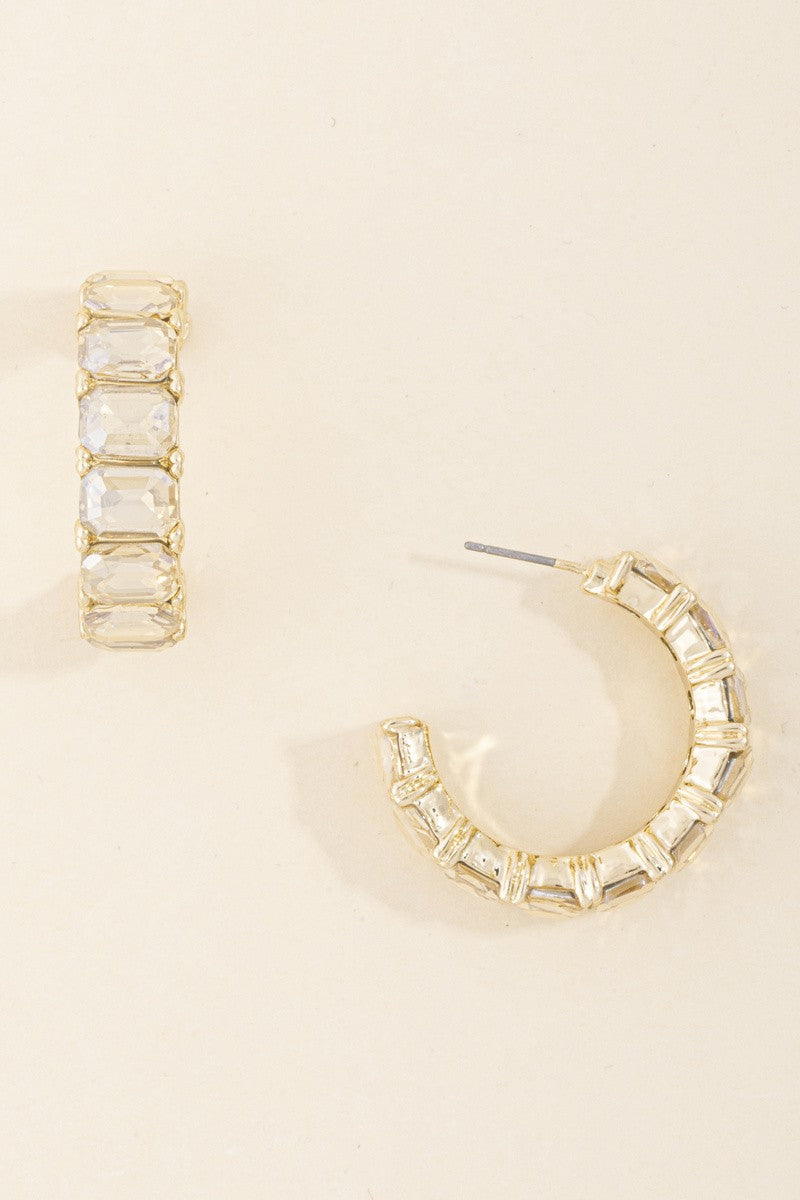 Full Wrap Step Cut Crystal Huggie Hoop Earrings