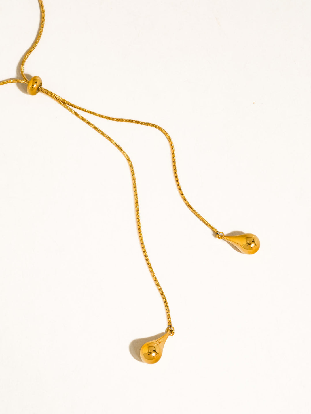 18K Gold Adjustable Lariat Teardrop Drop Necklace