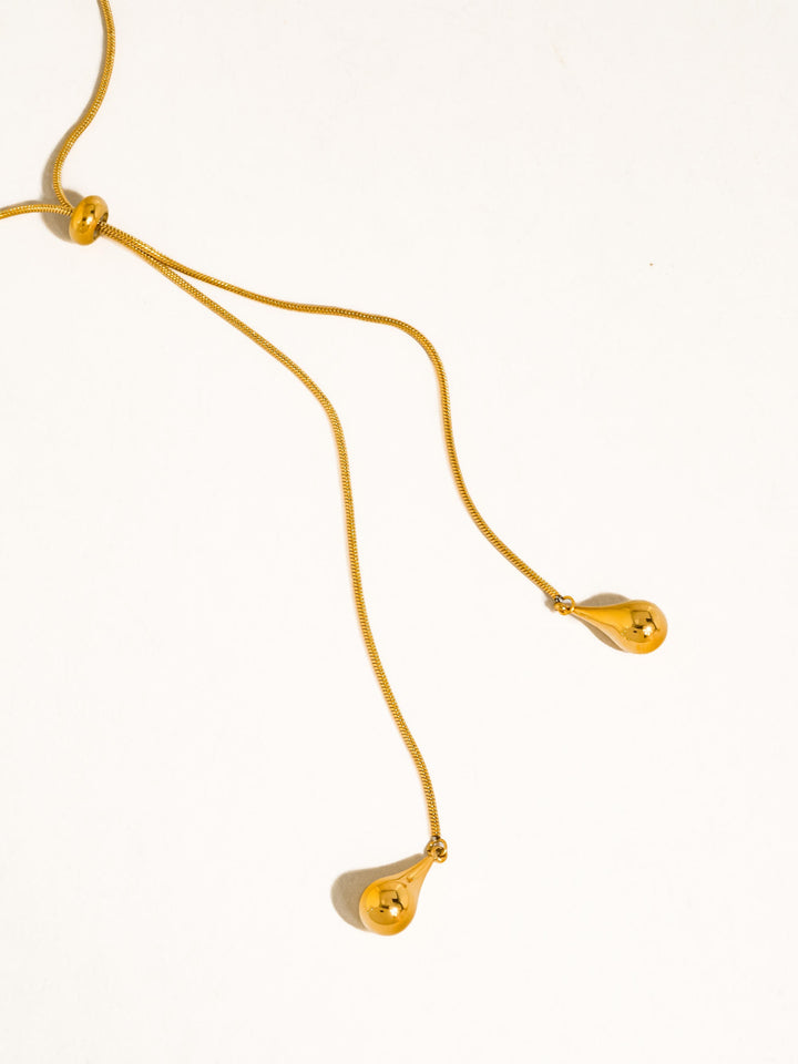 18K Gold Adjustable Lariat Teardrop Drop Necklace