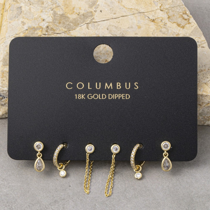 18K Gold Dipped CZ Drop and Huggie Earring Set