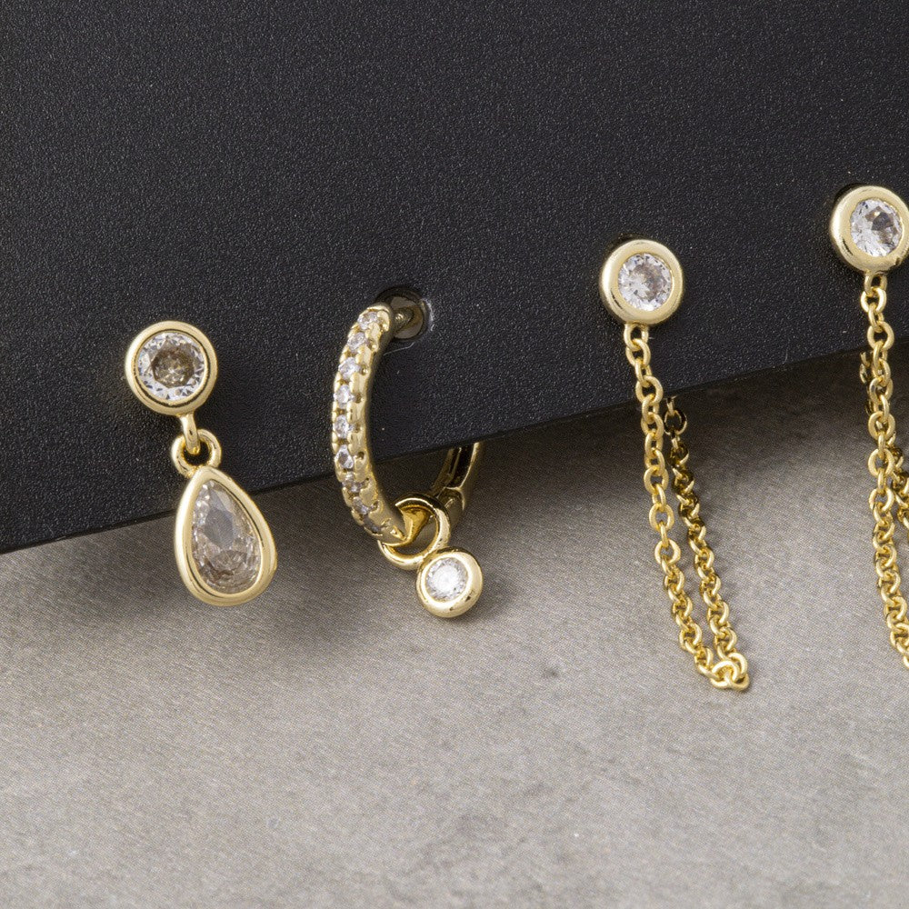 18K Gold Dipped CZ Drop and Huggie Earring Set