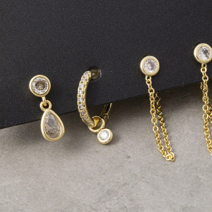 18K Gold Dipped CZ Drop and Huggie Earring Set