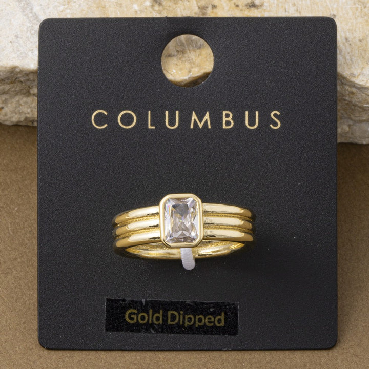 Gold Dipped Triple Band Step Cut Bezel CZ Ring
