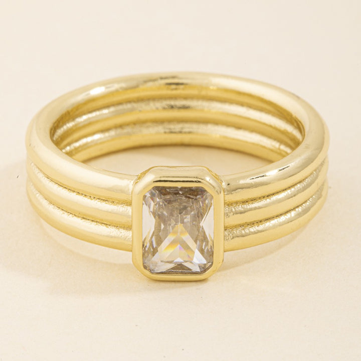 Gold Dipped Triple Band Step Cut Bezel CZ Ring