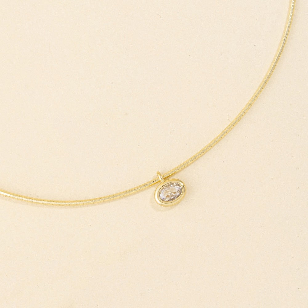 Oval CZ Bezel Slider Omega Collar Necklace Gold