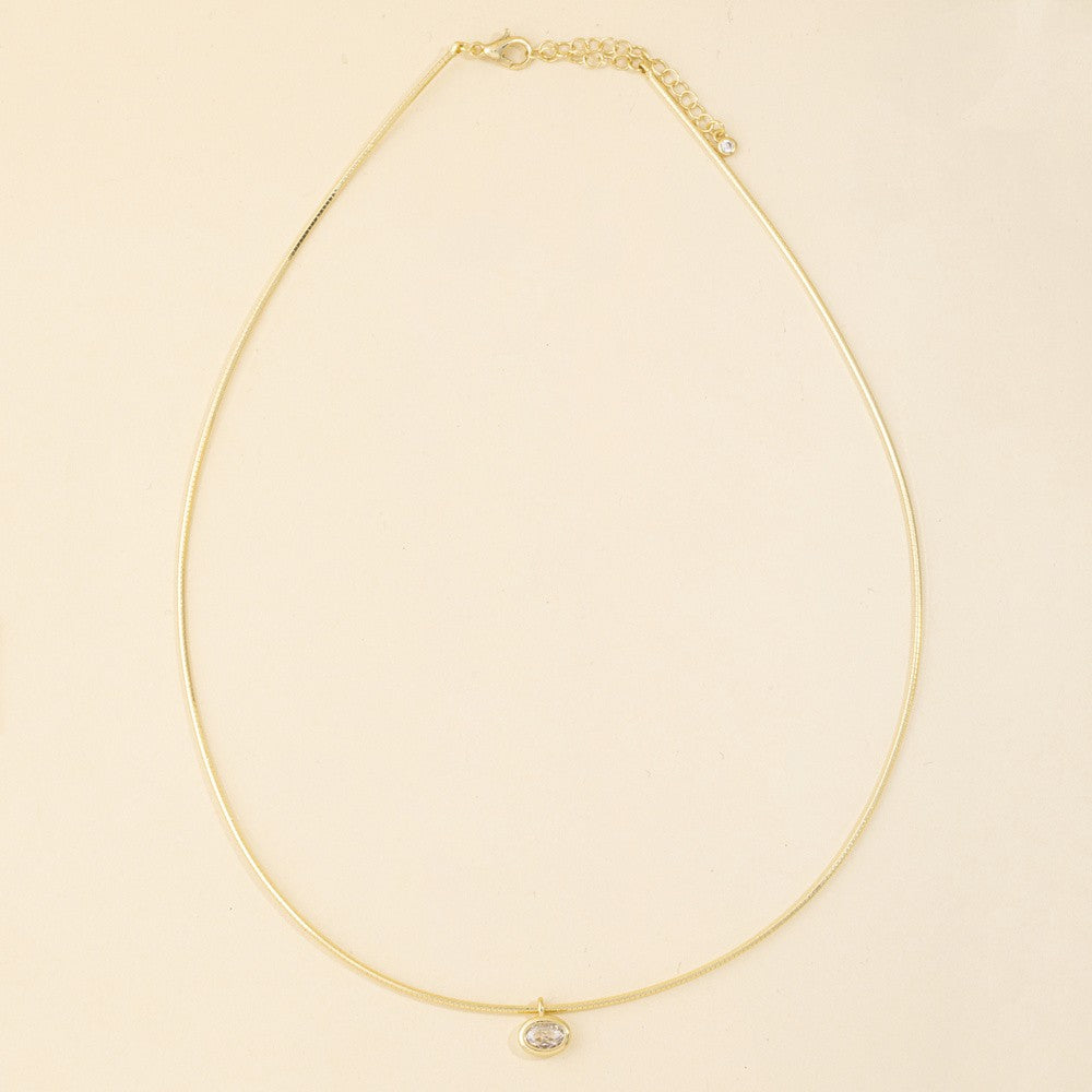 Oval CZ Bezel Slider Omega Collar Necklace Gold