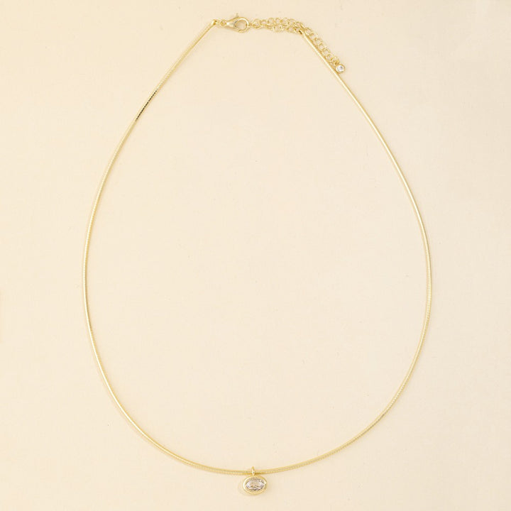 Oval CZ Bezel Slider Omega Collar Necklace Gold
