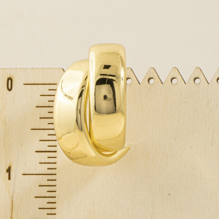 18K Gold Triple Band Interlocked Dome Huggie Hoop Earrings