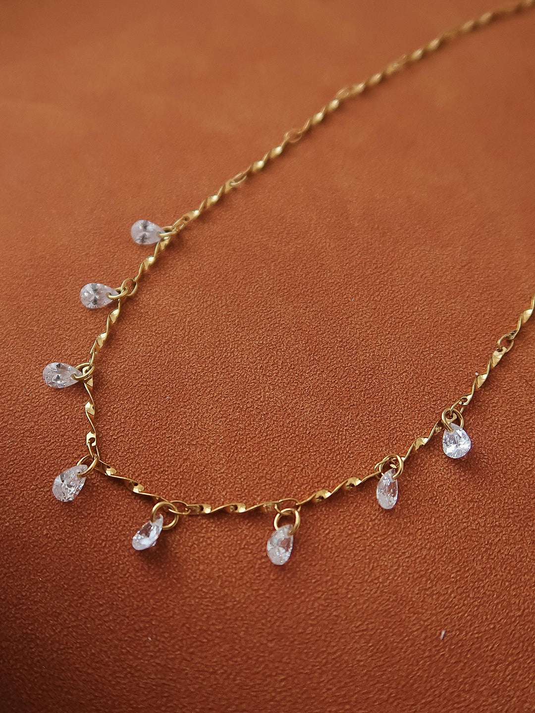 18K Gold CZ Teardrop Charm Chain Necklace
