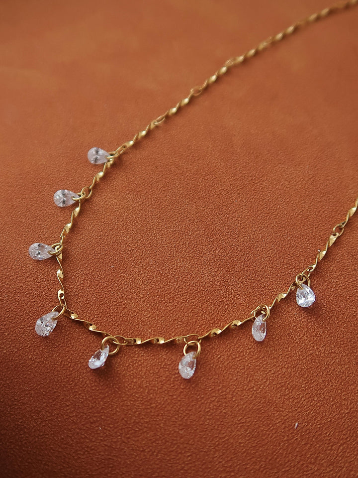18K Gold CZ Teardrop Charm Chain Necklace