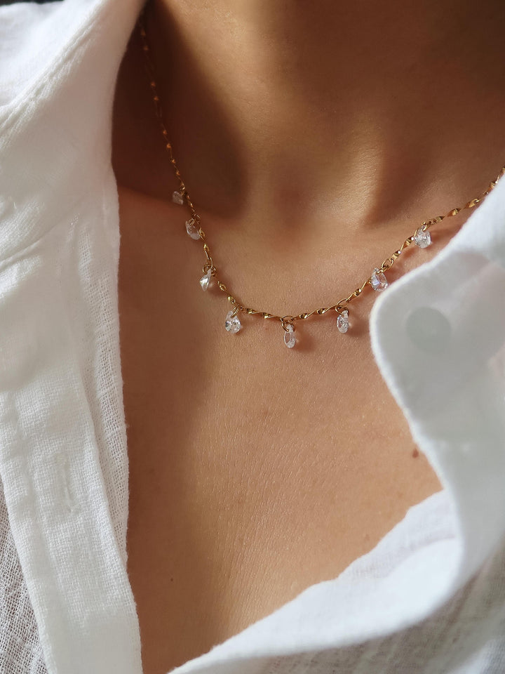 18K Gold CZ Teardrop Charm Chain Necklace