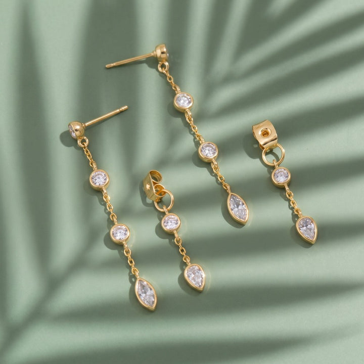 CZ Multi-Shape Bezel Station Chain Drop Earring Set