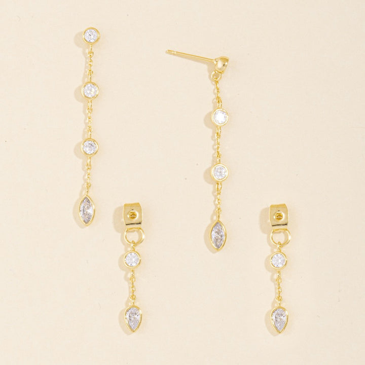 CZ Multi-Shape Bezel Station Chain Drop Earring Set