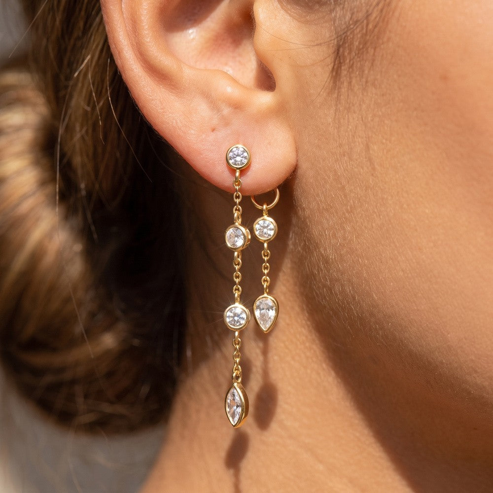 CZ Multi-Shape Bezel Station Chain Drop Earring Set