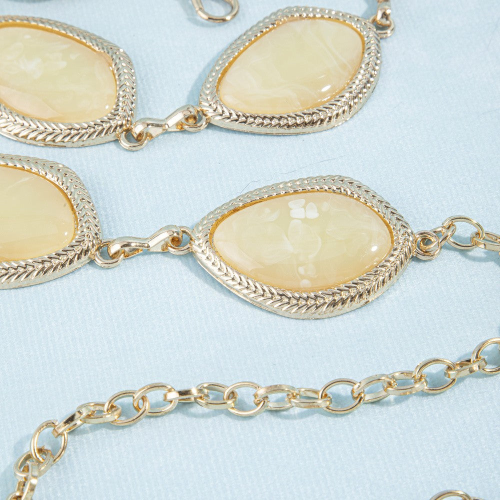 Cream Marble Oval Cabochon Rope Bezel Chain Belt