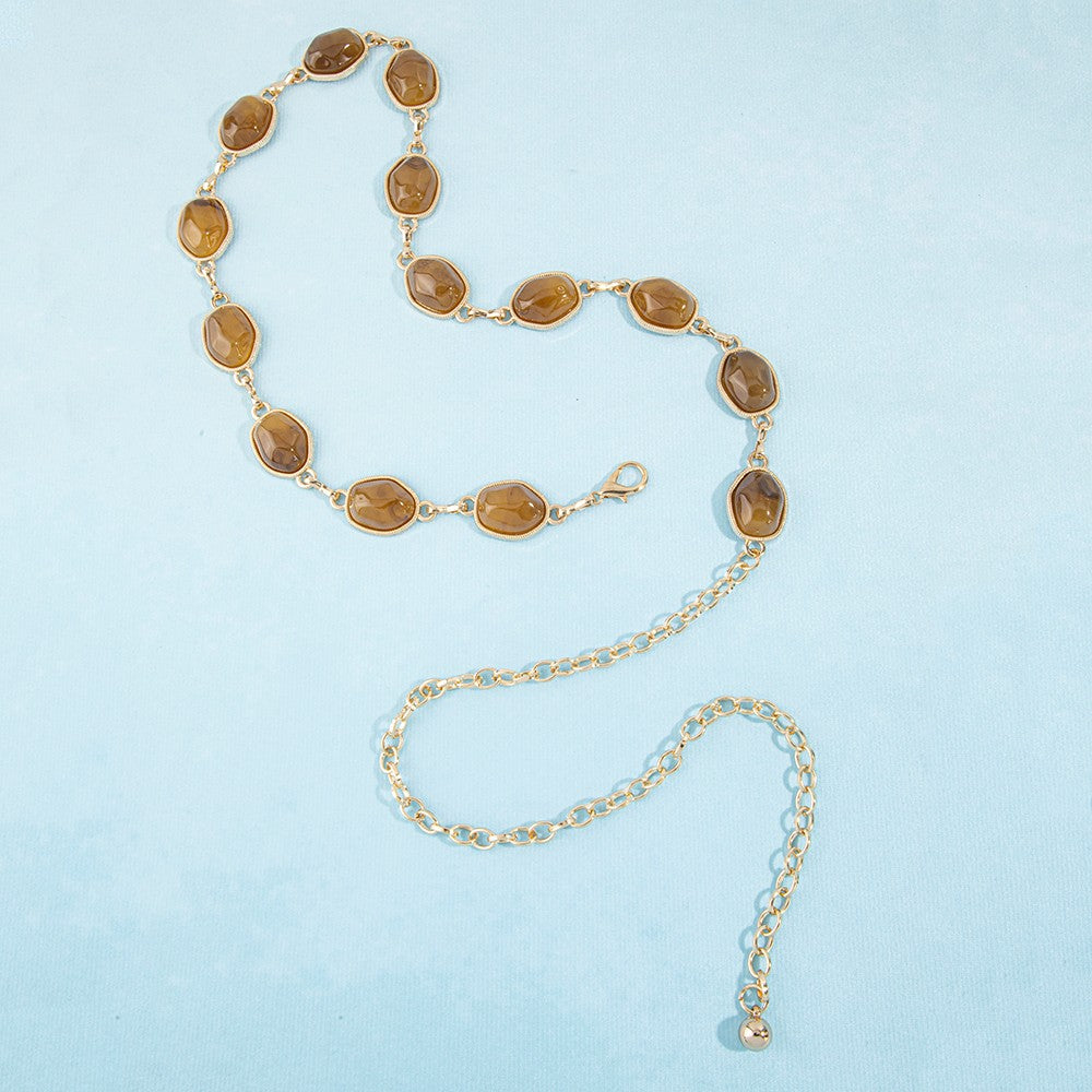 Amber Tortoise Oval Stone Chain Belt