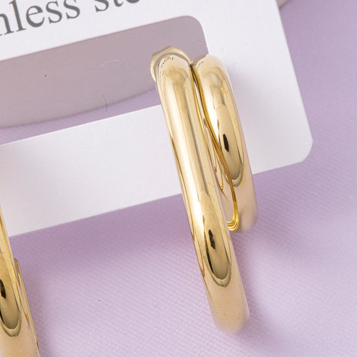 Gold Double Oblong Oval Tube Hoop Earrings
