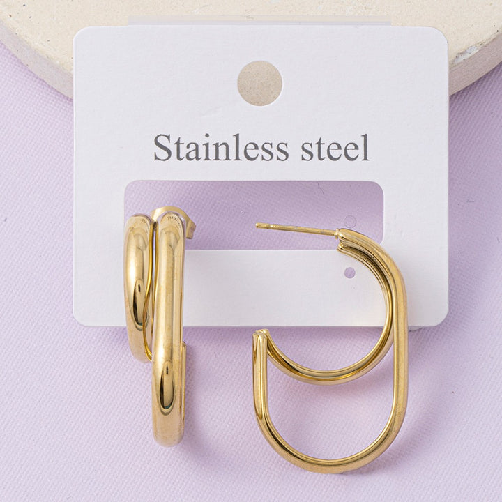 Gold Double Oblong Oval Tube Hoop Earrings