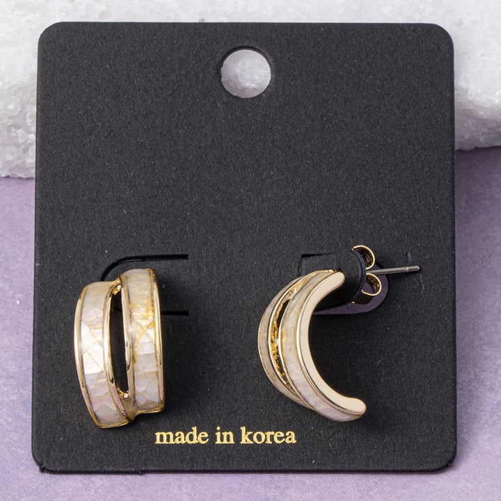 Mother of Pearl Shell Inlay Double Band Huggie Hoop Earrings