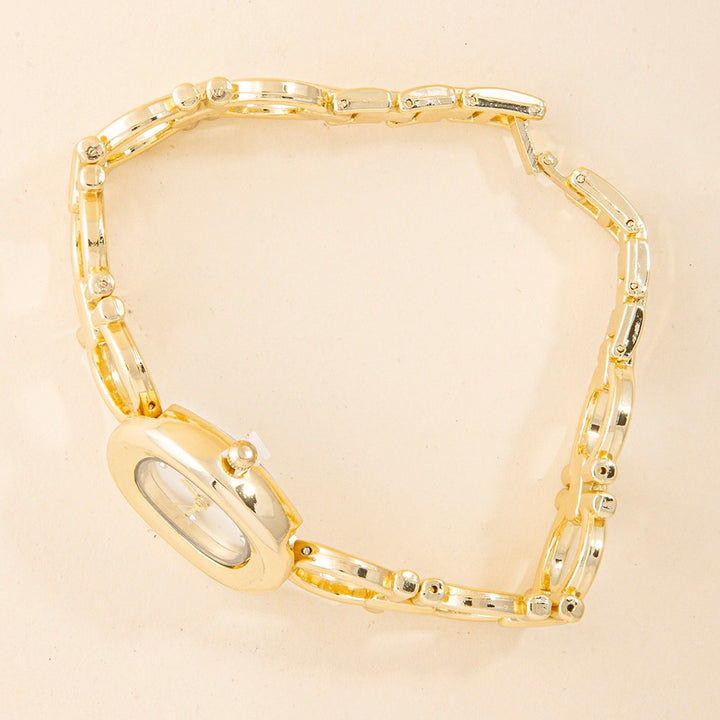 Gold Cushion Case CZ Dial Open Circle Link Bracelet Watch