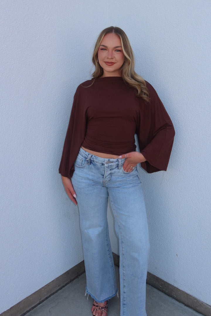 Allyson Back-tie Dolman Sleeve Top - Brown