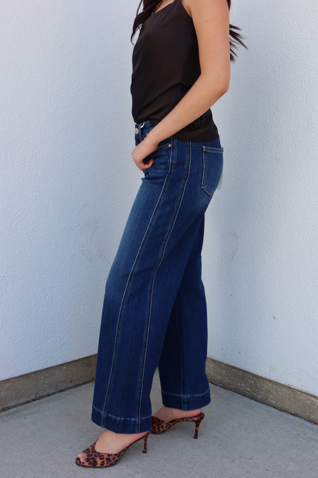 Risen Mid Rise Ankle Wide Leg Jeans - Dark Wash