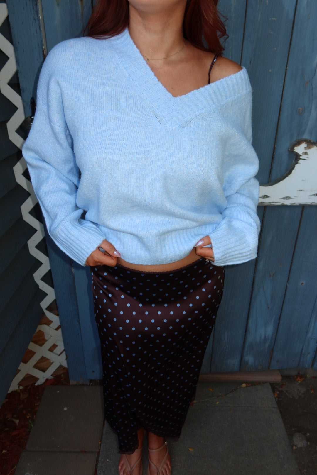 Viloria V-Neck Oversized Sweater - Blue