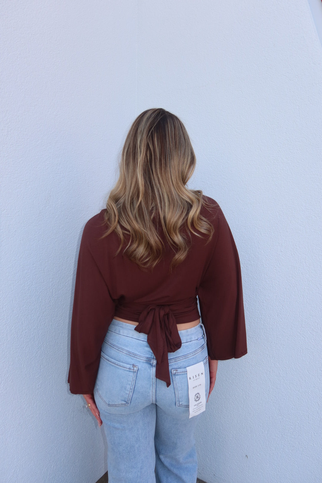 Allyson Back-tie Dolman Sleeve Top - Brown