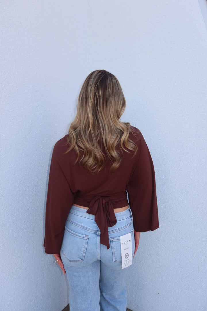 Allyson Back-tie Dolman Sleeve Top - Brown
